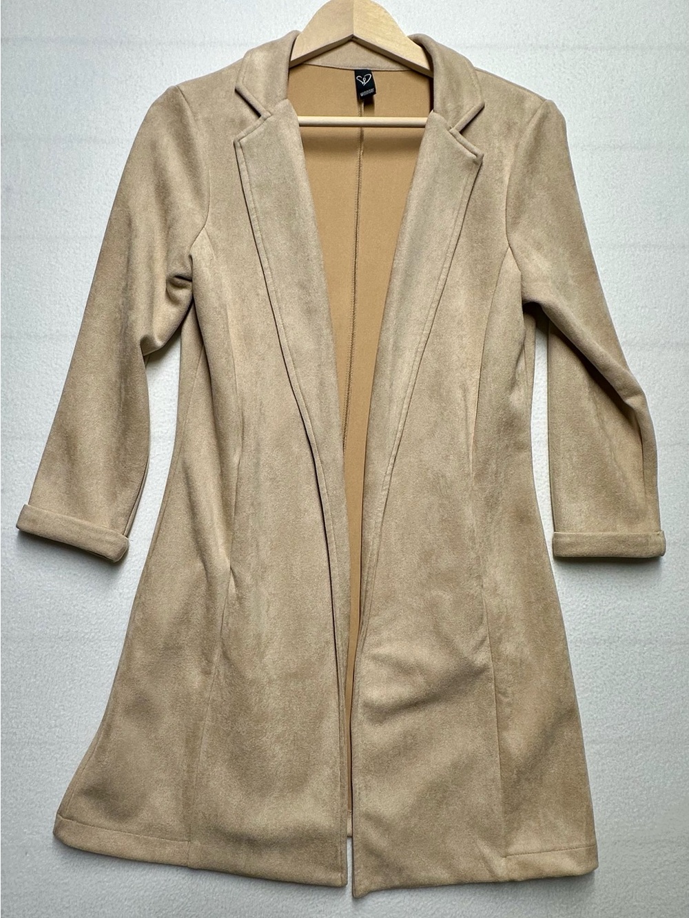 Windsor Women’s Small Tan Faux Suede Longline Open Front Blazer Jacket